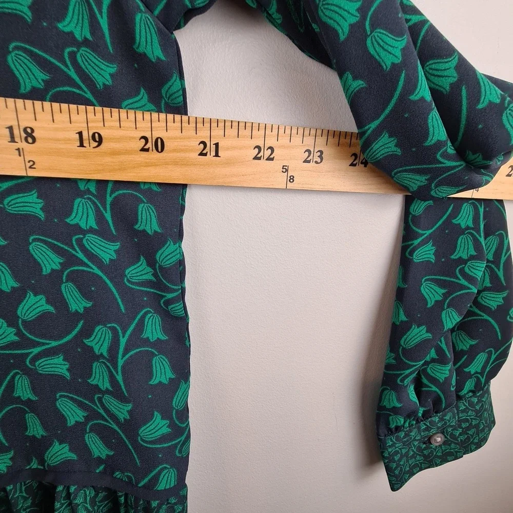 LOFT Womens Green Mixed Floral‎ Peplum Blouse Long Sleeve Boat Neck Top Size M